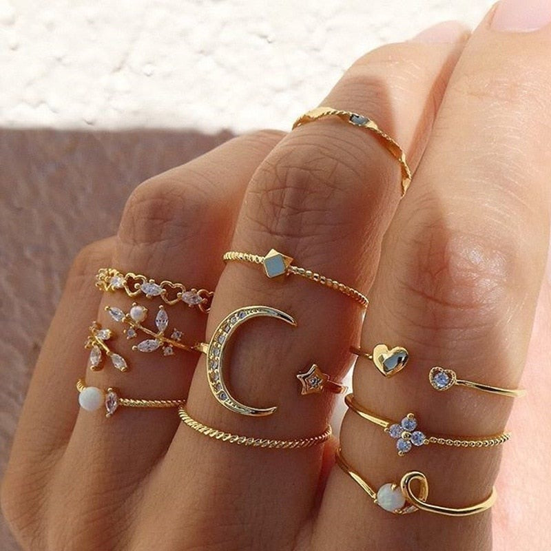 Boho Chic Gouden Ringset - Hemelse en op de natuur geïnspireerde ontwerpen