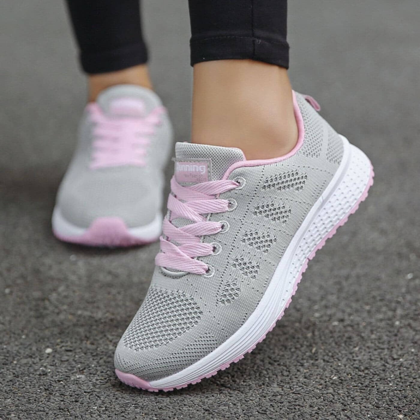 Chic Comfort: Gray and Pink Running Shoes